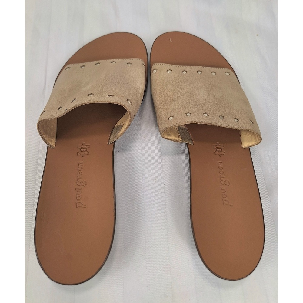 Paul‎ Green Womens Tan Leather Star Studded Slide Sandals Low Wedge Size 7.5 - Picture 4 of 6